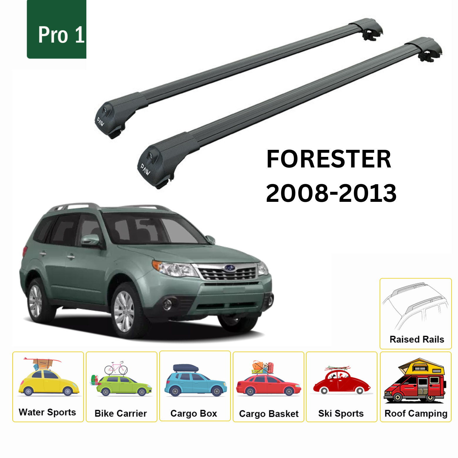 For Subaru Forester 2008-13 Roof Rack Cross Bars Metal Bracket Raised Rail Alu Silver For Subaru Forester 2008-13 Roof Rack Cross Bars Metal Bracket Raised Rail Alu Silver